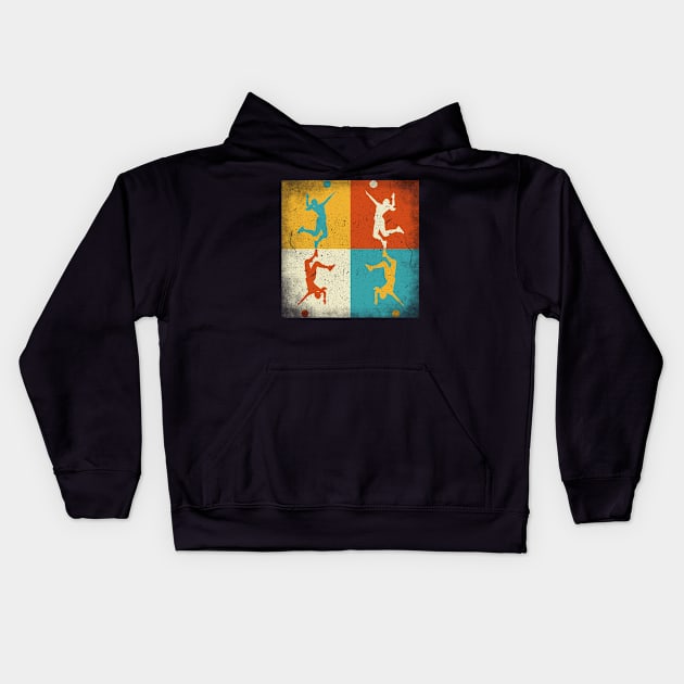 Volleyball practice. Retro squares Kids Hoodie by SerenityByAlex